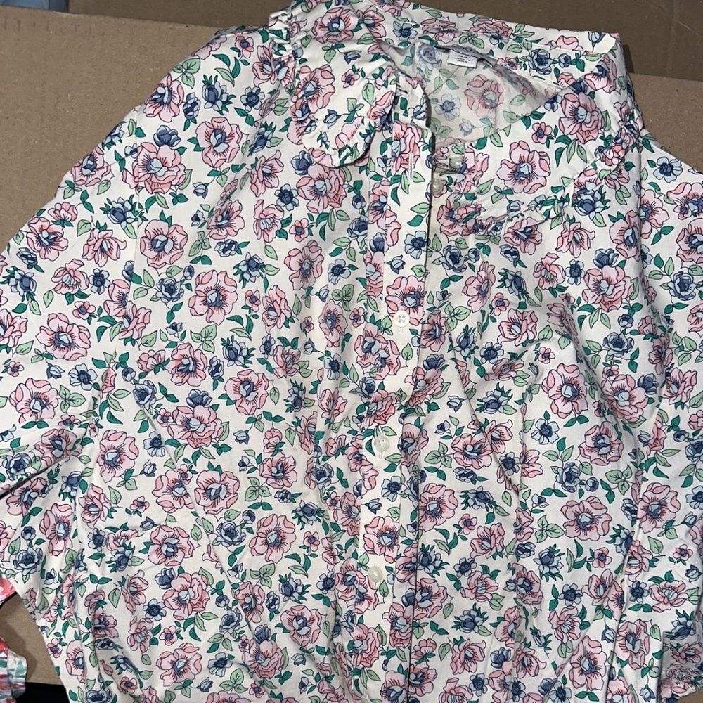 J Crew Factory Printed puff-sleeve ruffle-collar top Ivroy Rose Water 3X Plus - Picture 8 of 9